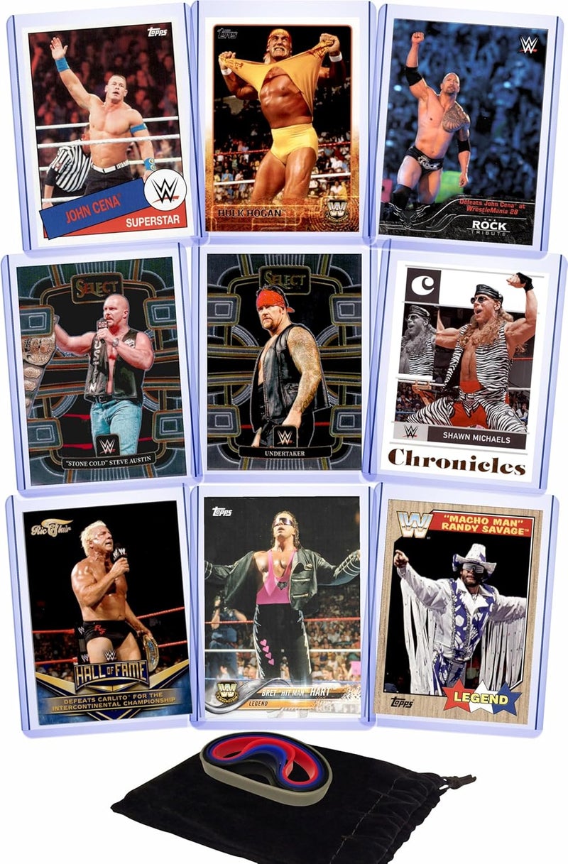 Chaser Wrestling Cards: John Cena, Hulk Hogan, The Rock, Stone Cold, Undertaker, Shawn Michaels, Ric Flair, Brett Hart, and Randy Savage All-Time Greats Assorted WWE Card (9) Gift Pack Gift Pack - Image 1